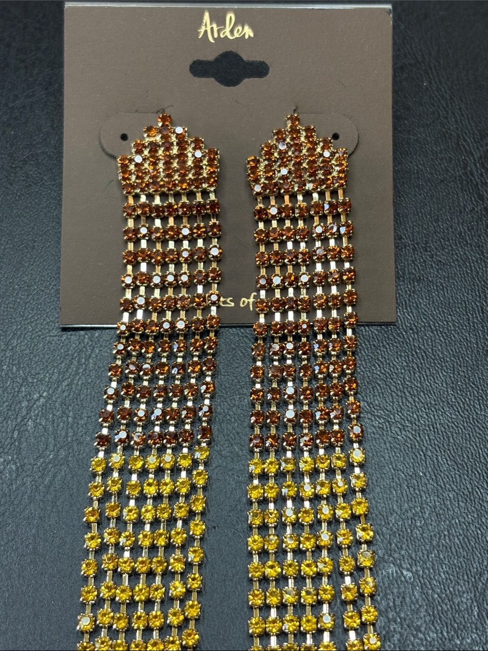 Arden Gold and Amber Gradient Crystal Fringe Earrings - Picture 2 of 5